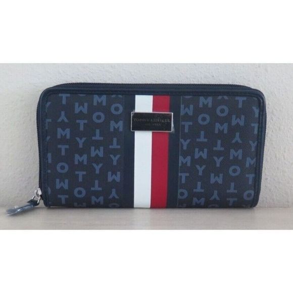 Tommy Hilfiger 69J40699 Women's Navy Signature Flag Zip Around Clutch Wallet $80 - Picture 1 of 8